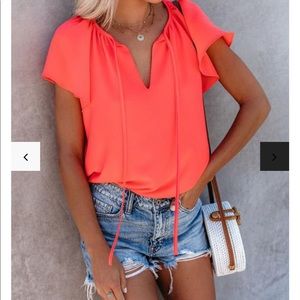 All a flutter top bright coral